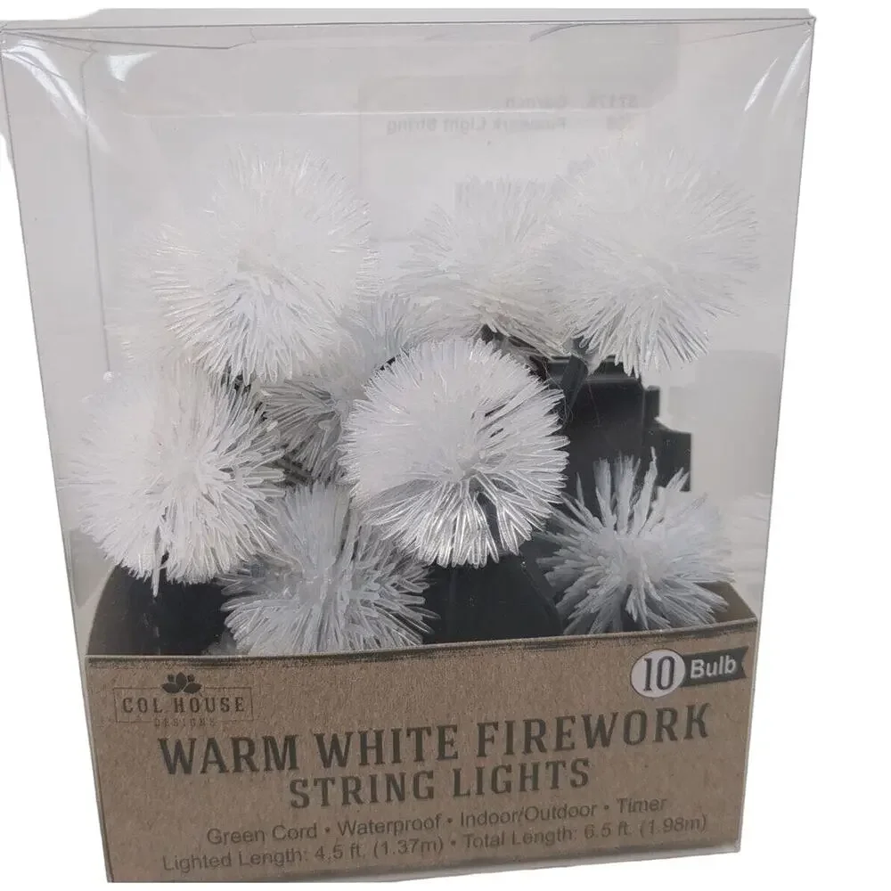 Firework Lights Battery Operated LED Warm White Indoor Outdoor Timer‎ 10 Bulbs